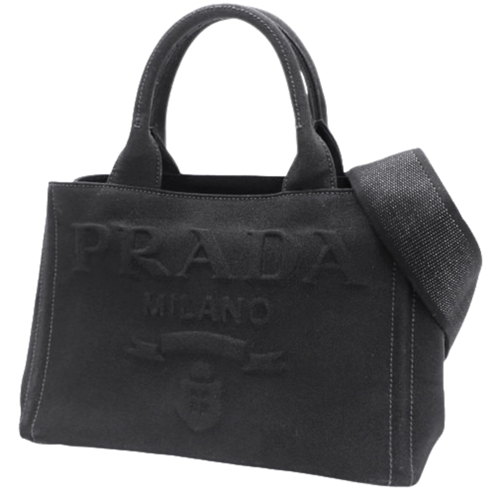 Prada Canapa Embossed Logo Canvas Handbag Black